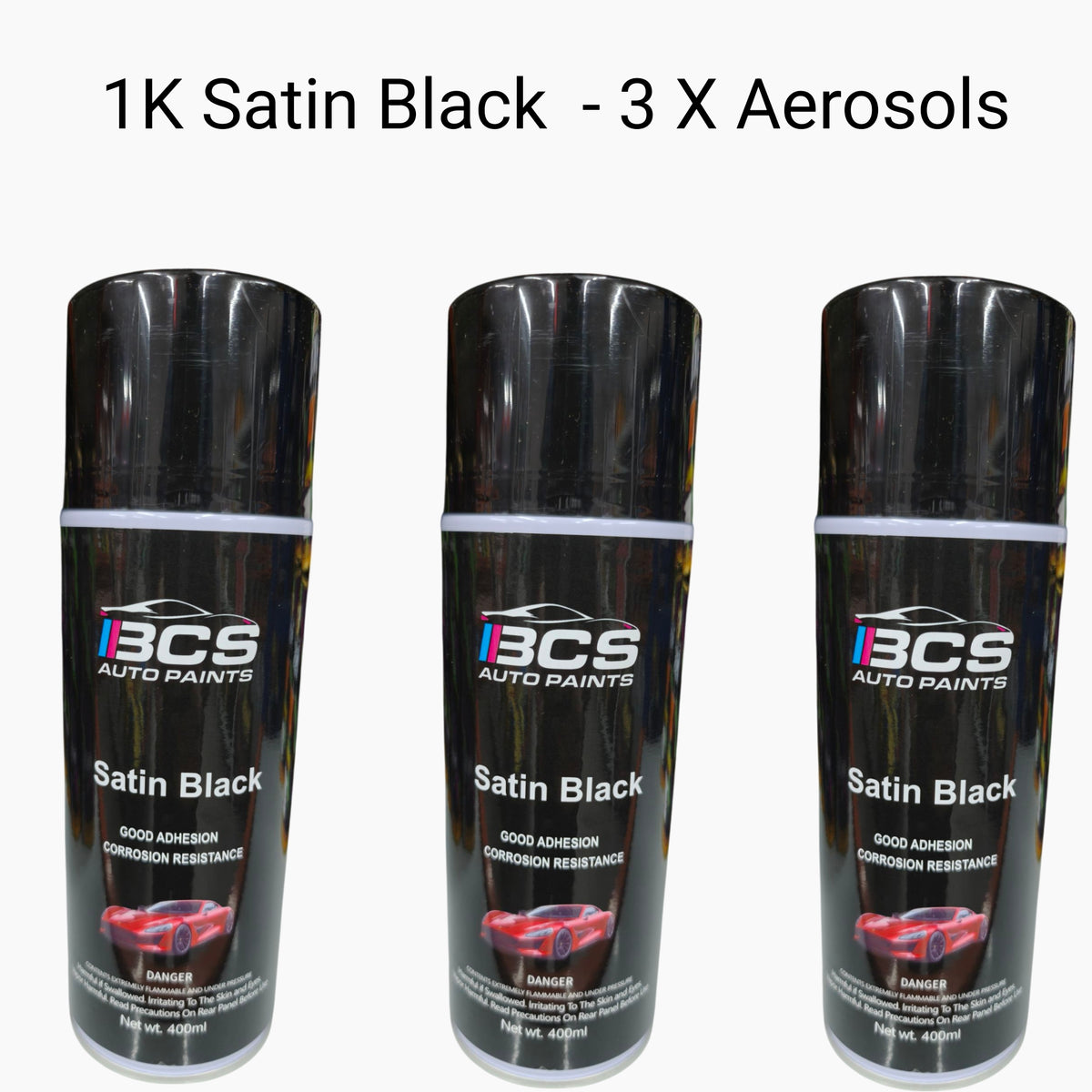 3 X Cans Satin Black Flat Finish 400ml Aerosol Spray Paint Auto Repairs 1K Acrylic