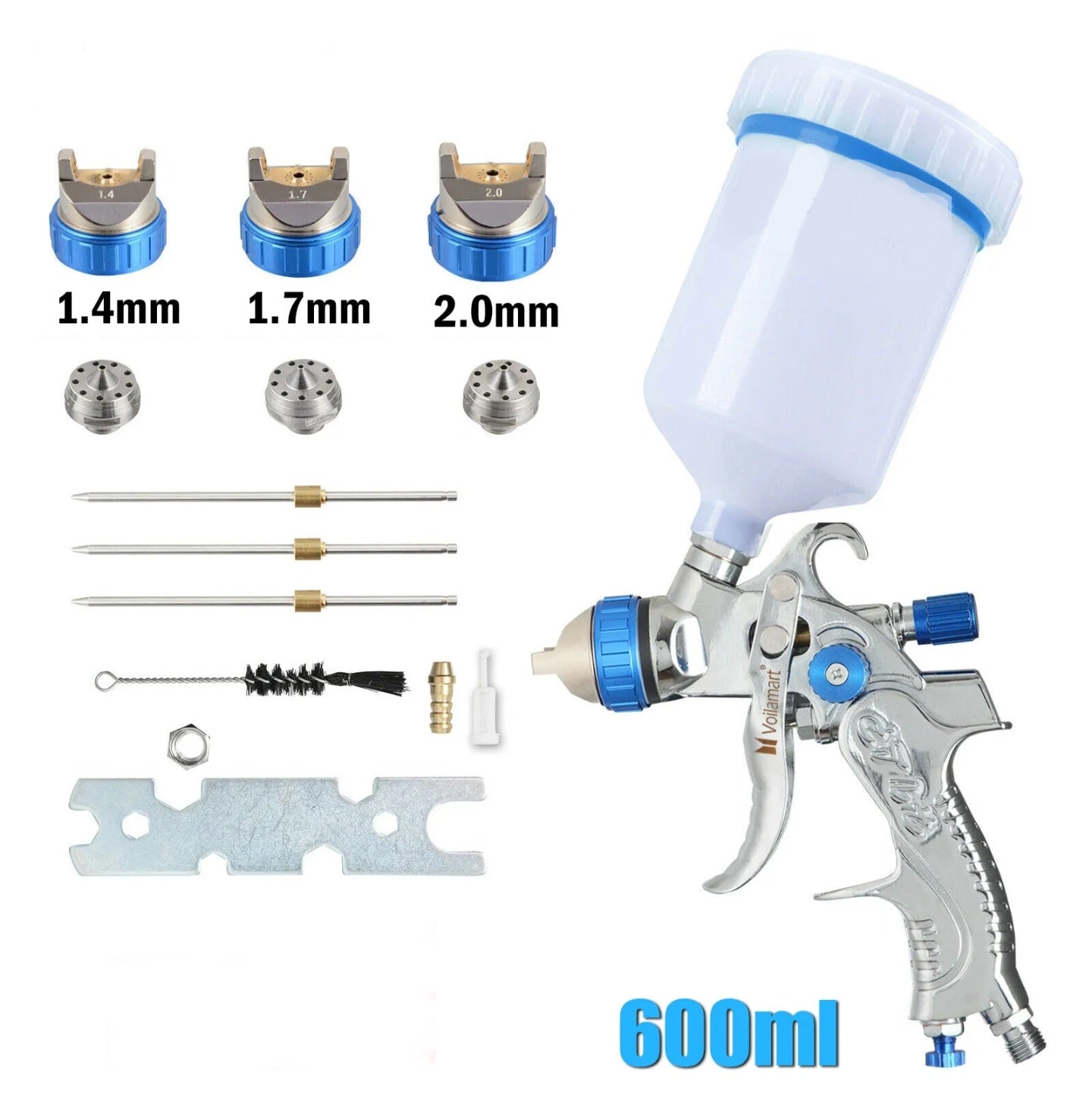 600ml HVLP Air Spray Gun Gravity Feed Paint Gun Kit 1.4MM 1.7MM 2.0MM