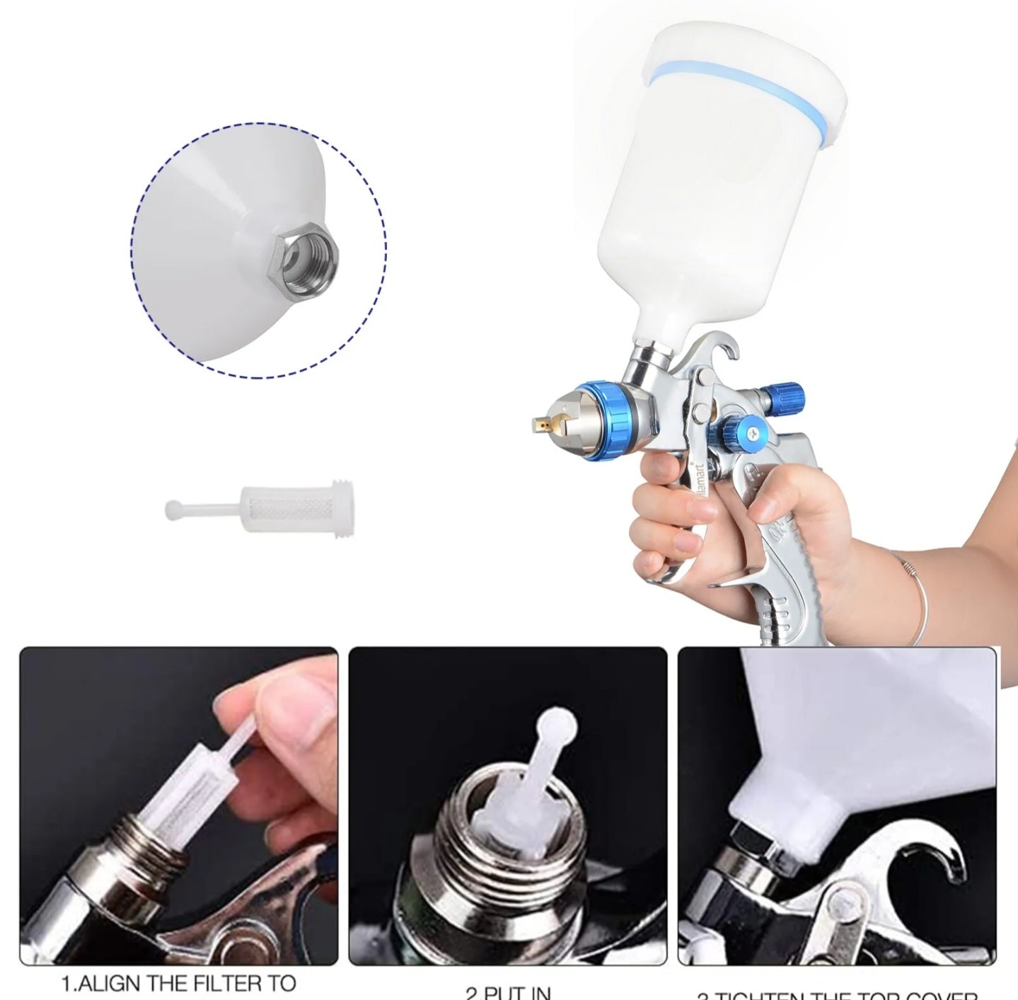 600ml HVLP Air Spray Gun Gravity Feed Paint Gun Kit 1.4MM 1.7MM 2.0MM