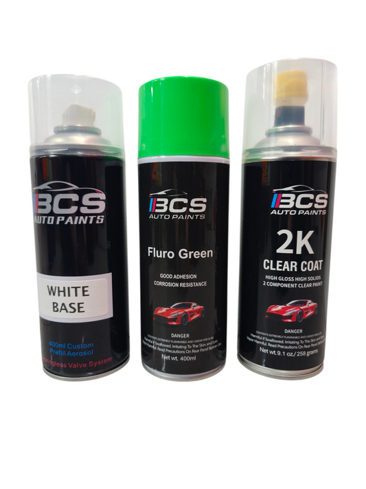 2K Gloss Kit Fluorescent Green 3 Can Aerosol Kit - Base / Fluro / 2K Clear