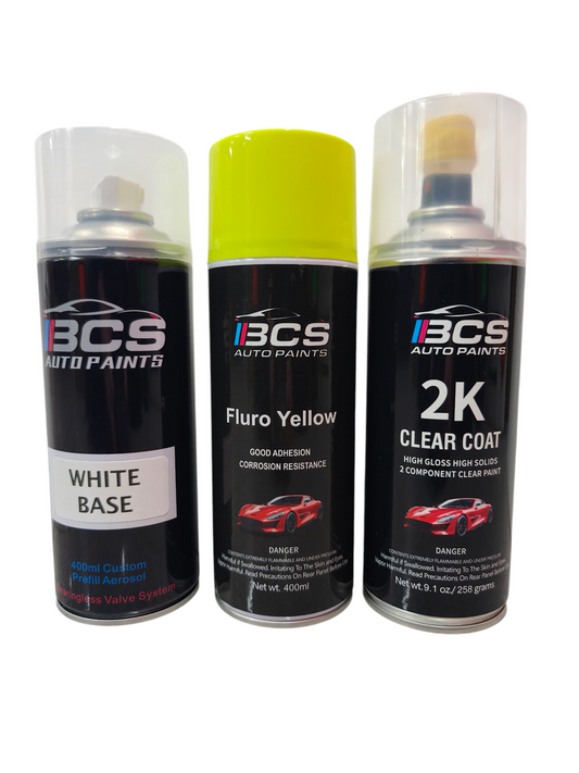 2K Gloss Kit Fluorescent Yellow 3 Can Aerosol Kit - Base / Fluro / 2K Clear