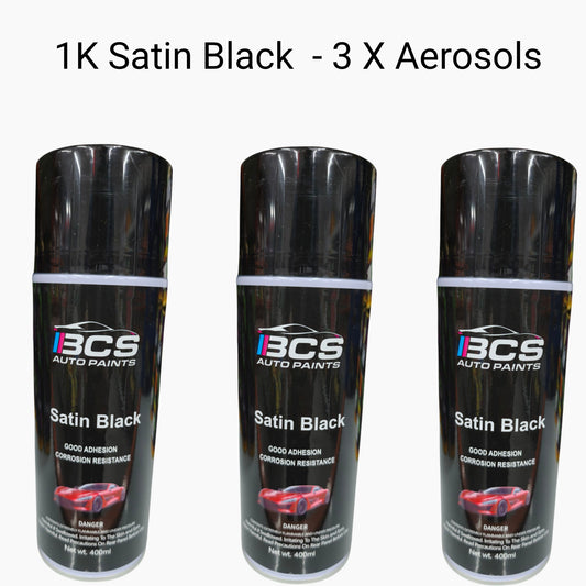 3 X Cans Satin Black Flat Finish 400ml Aerosol Spray Paint Auto Repairs 1K Acrylic