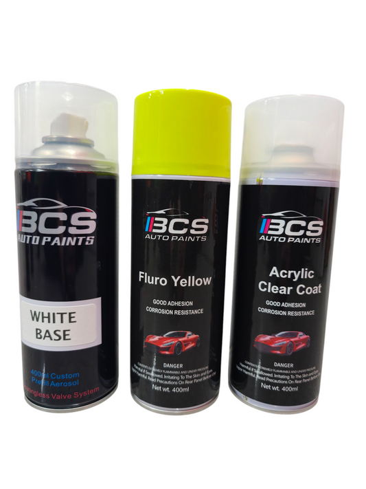 Acrylic Gloss Kit Fluorescent Yellow 3 Can Aerosol Kit - Base / Fluro / Acrylic Clear