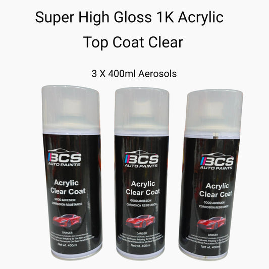 3 X Cans Super High Gloss Top Coat Clear 400ml Acrylic Aerosol Paint Protection Coating BCS