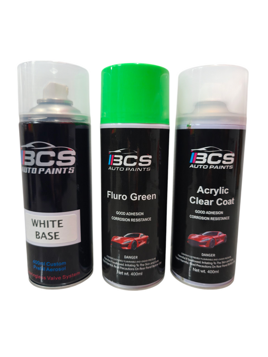 Acrylic Gloss Kit Fluorescent Green 3 Can Aerosol Kit - Base / Fluro / Acrylic Clear