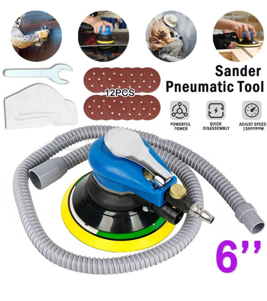 Air Orbital Palm Sander 6" 150mm Dual Action  With Vacuum Hose + Sandpaper