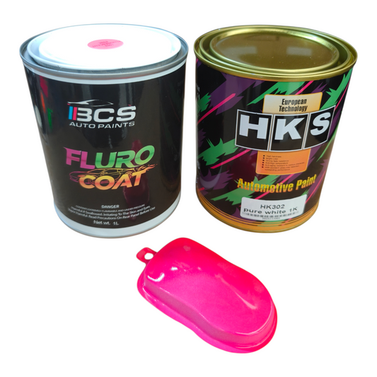 1L Paint Fluorescent Pink Auto Base + 1 Litre HKS White Base Paint BCS Fluro Coat