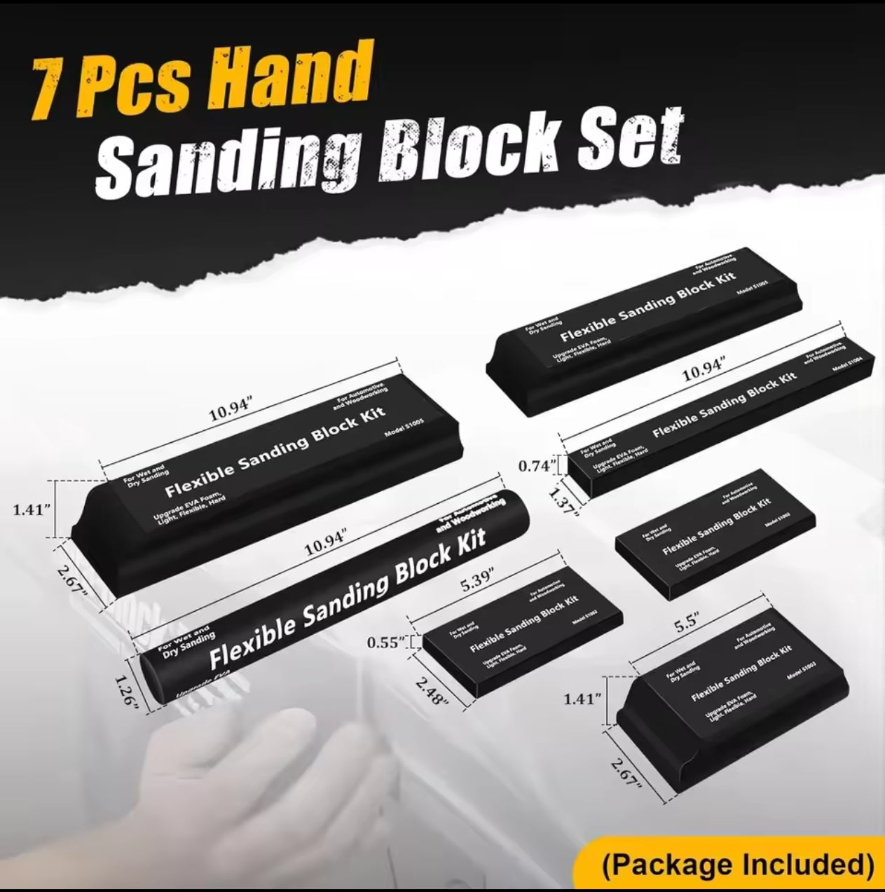 7 Piece Sanding block Velcro set Smash vehicle repairs Eva Foam