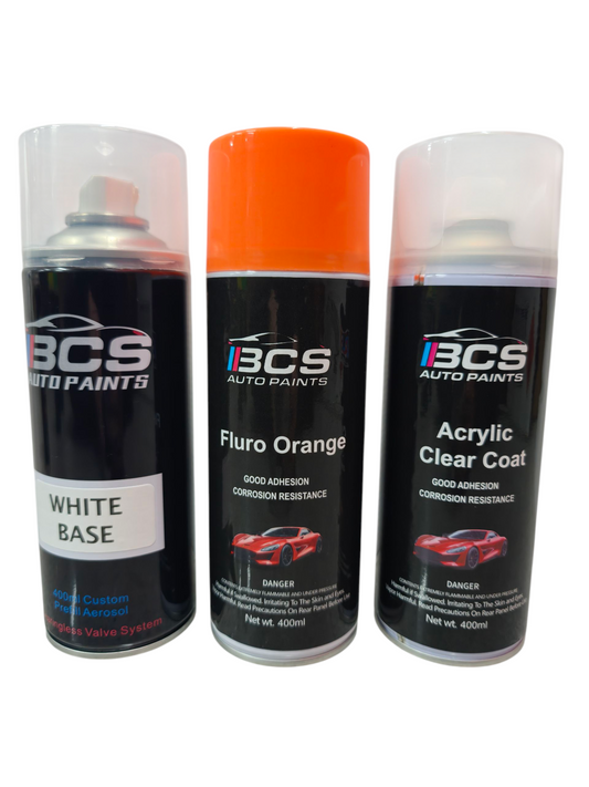 Acrylic Gloss Kit Fluorescent Orange 3 Can Aerosol Kit - Base / Fluro / Acrylic Clear