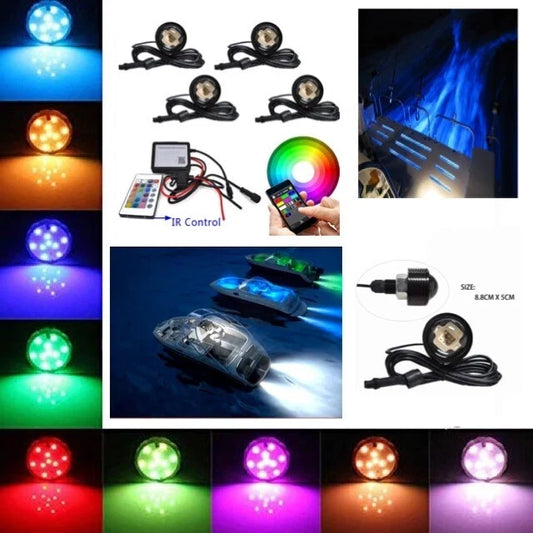 FISHING TRAILER BOAT TRANSOM SQUID MULTI COLOUR LED UNDERWATER LIGHTS B/T REMOTE SUBMERSIBLE