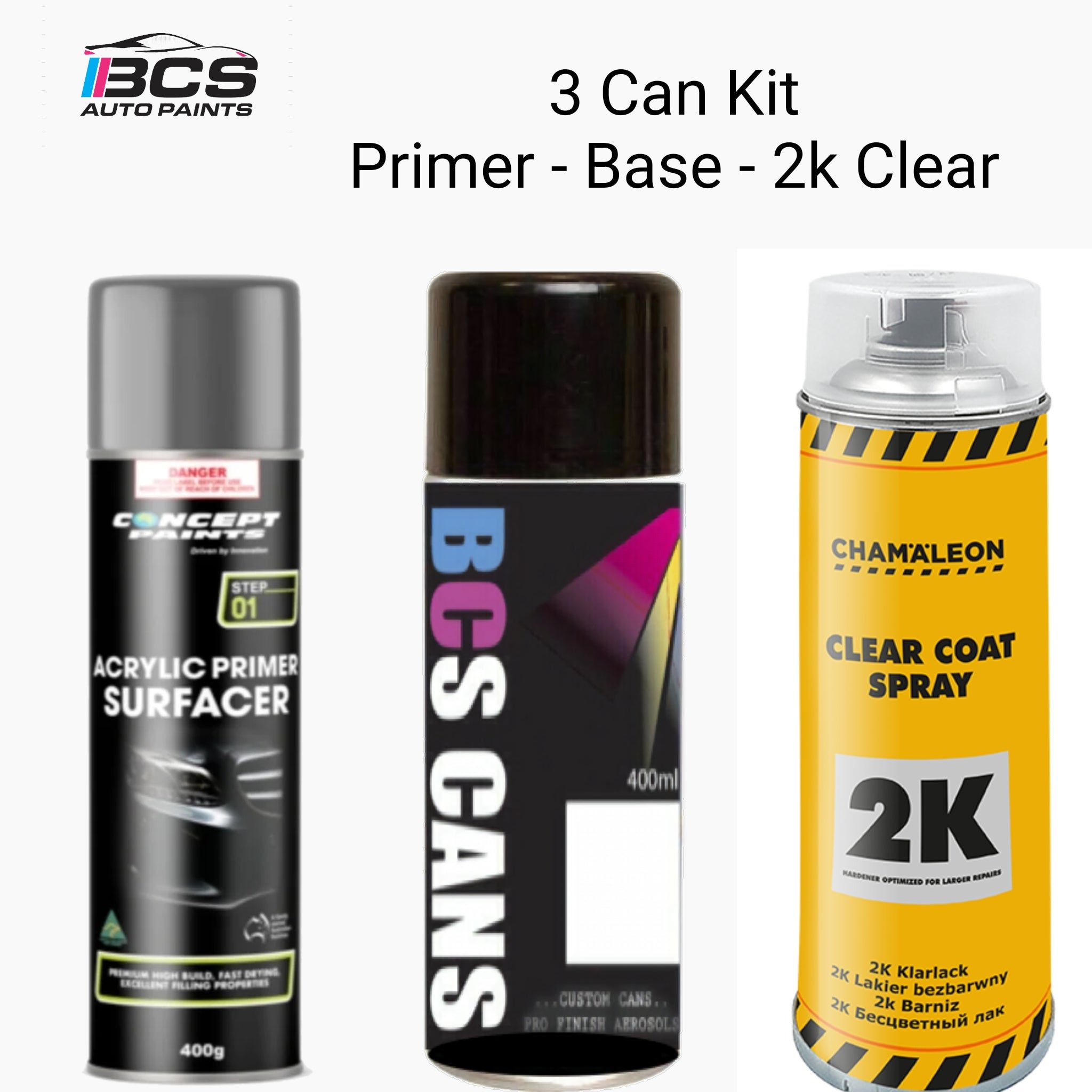 Clear Base Additive 2k Clear & Base Colour 400ml / 500ml Aerosol Spray Paint Kit – BCS Auto ...